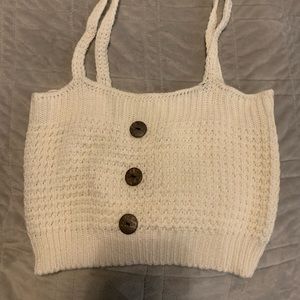 White Knit Crop Top with Button Detailing